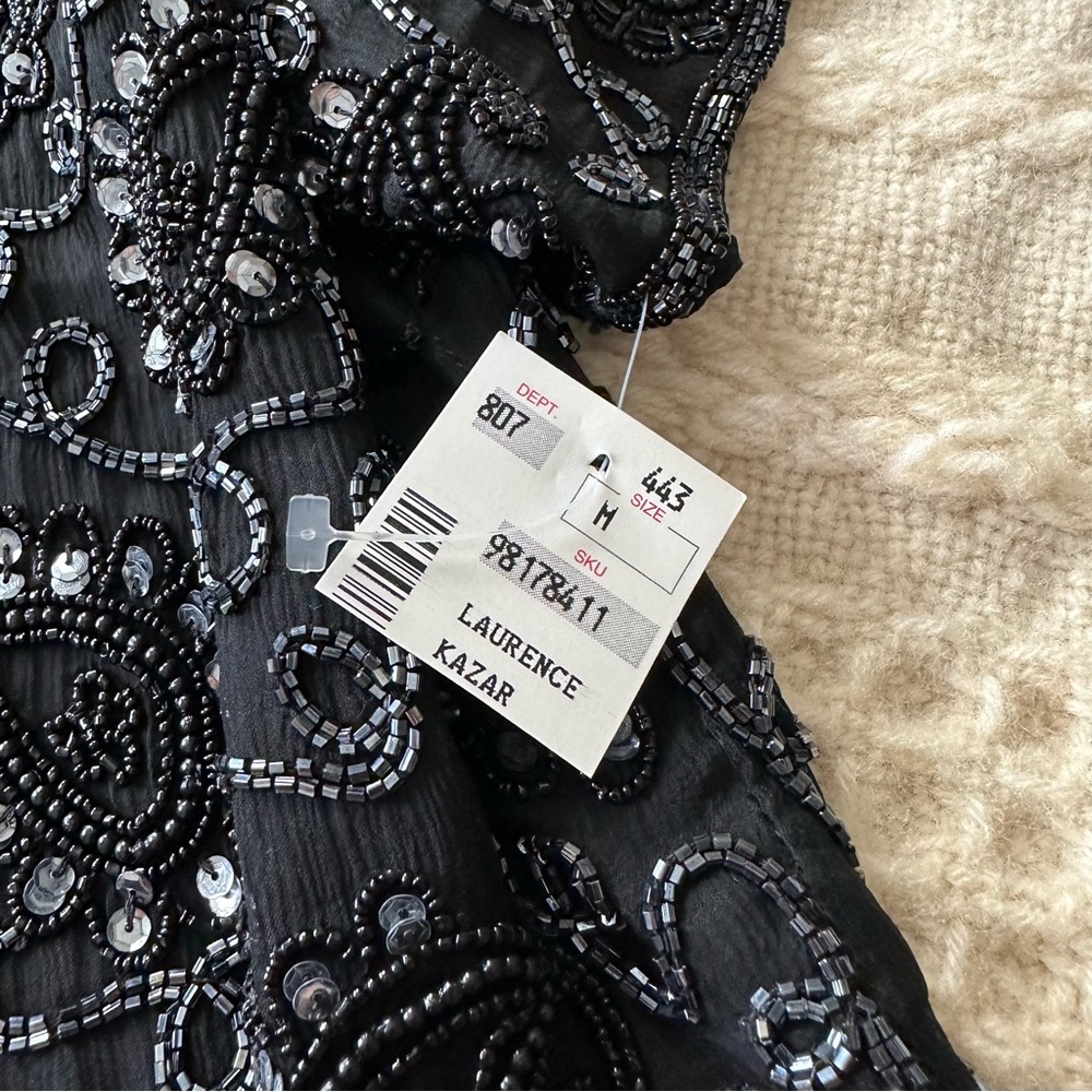 NWT Vintage Laurence Kazar Blazer Sequin Silk Beaded Beads Sequins Open Jacket M - Picture 12 of 17